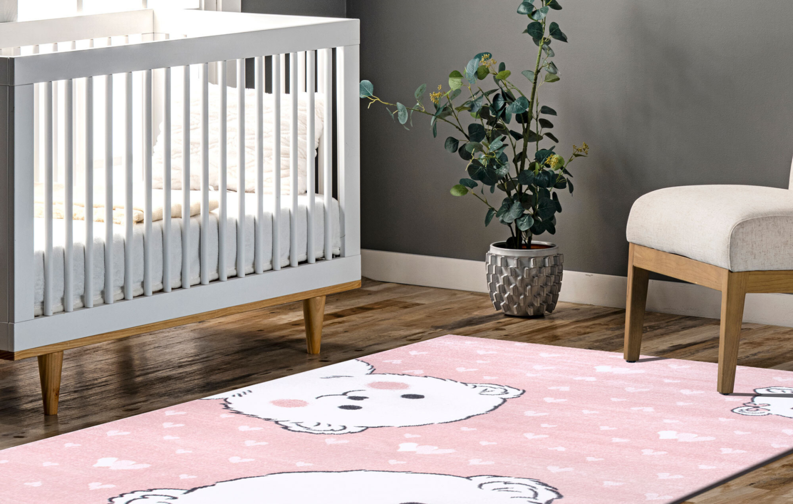 pink rug in nursery