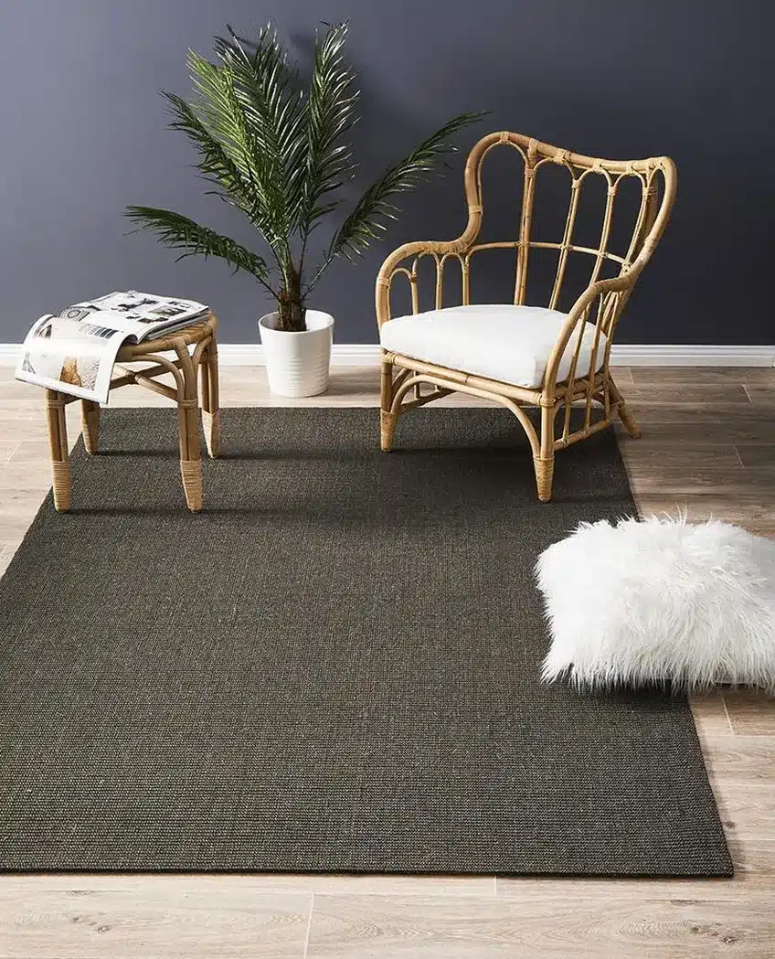 living room with sisal rug