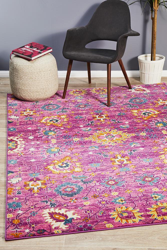 bennu pink floral distressed rug