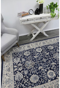 Alfred Blue Traditional Border Rug