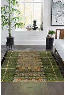 Aperto Green Tribal Pattern Rug