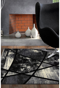 Aria Black Modern Geometric Rug