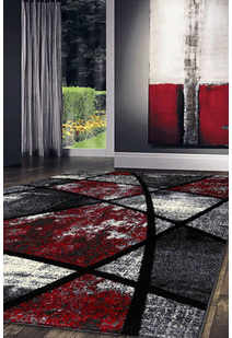 Aria Red Modern Abstract Rug