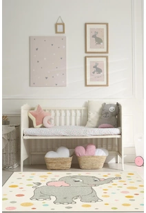 Candy Elephant Kids Rug CAN33333-W-SQ