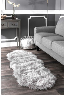 Fluffy Grey Fur Faux Sheepskin Rug