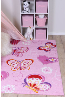 Hello Soft Pink Butterfly Kids Rug