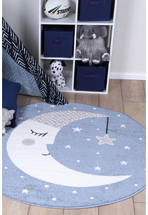 Hello Round Blue Moon Kids Rug