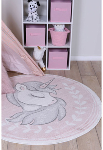 Hello Pink Round Unicorn Kids Rug