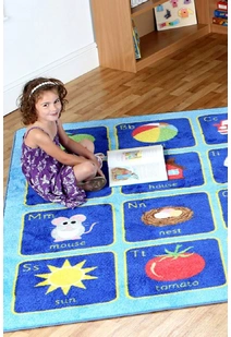 Kids Blue Alphabet Picture Rug