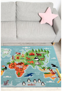 Kids World Map Sea Rug