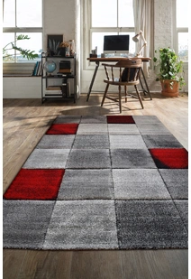 Lucia Red Square Pattern Rug