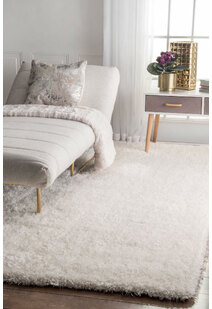 Liam Thick Plain Shaggy White Rug