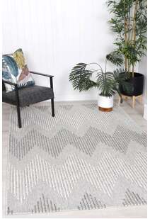 Macy Grey Chevron Striped Rug