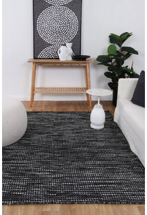 Natura Black Wool Flatweave Rug