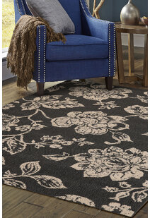 Pablo Black Floral Flatweave Rug