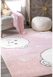 Poppy Pink Teddy Bear Kids Rug
