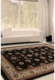 Star Black Traditional Oriental Rug