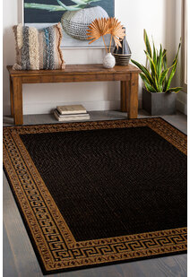 Storm Black Greek Key Border Rug