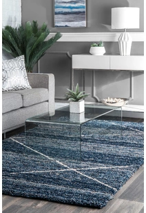 Symphony Blue Striped Shag Rug