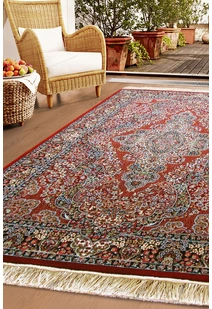 Tapis Red Traditional Fringed Rug