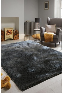 Vera Thick Plain Black Shaggy Rug