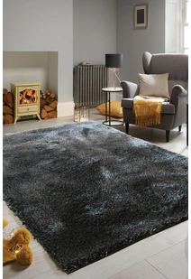 Vera Thick Plain Black Shaggy Rug